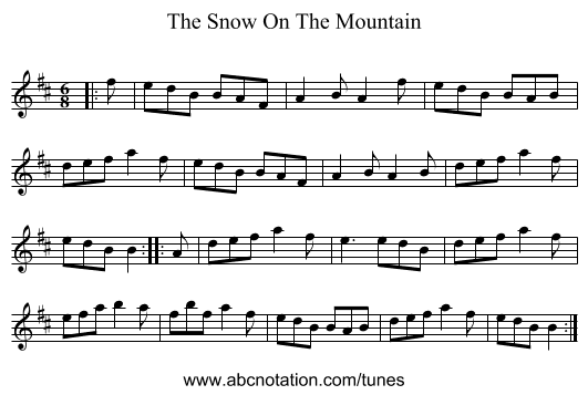 The Snow On The Mountain - staff notation
