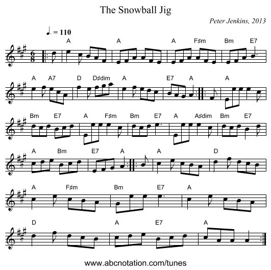 The Snowball Jig - staff notation