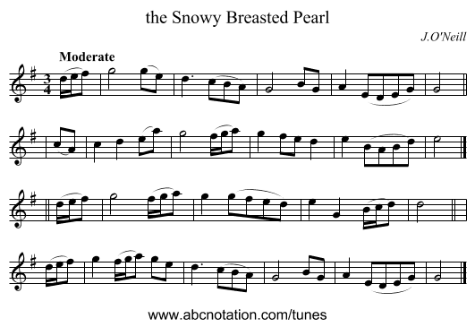 the Snowy Breasted Pearl - staff notation