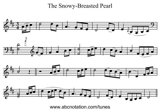 The Snowy-Breasted Pearl - staff notation