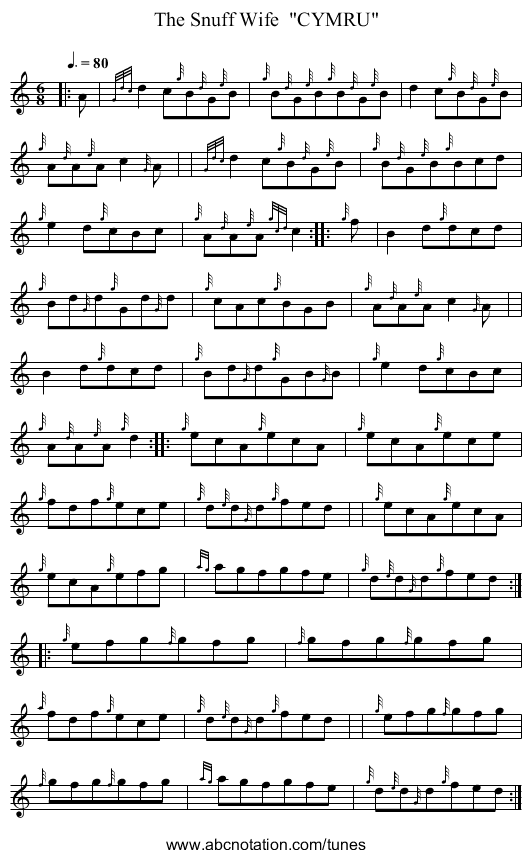 The Snuff Wife CYMRU - staff notation