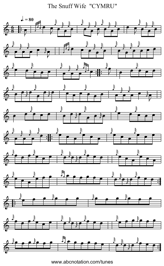 The Snuff Wife  CYMRU - staff notation