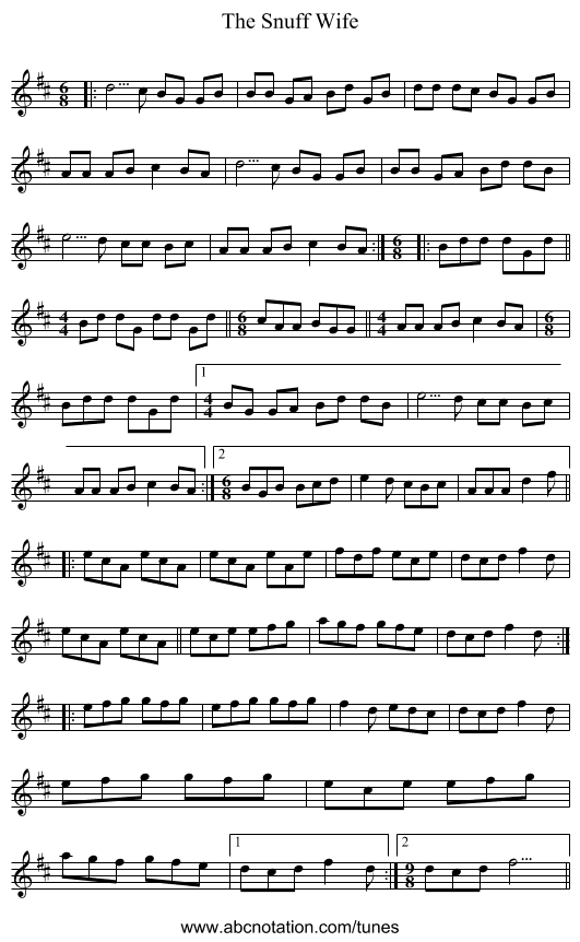 The Snuff Wife - staff notation