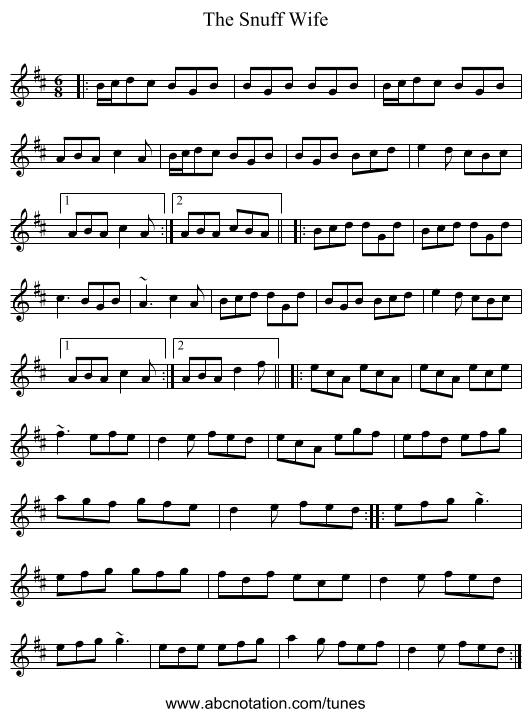 The Snuff Wife - staff notation