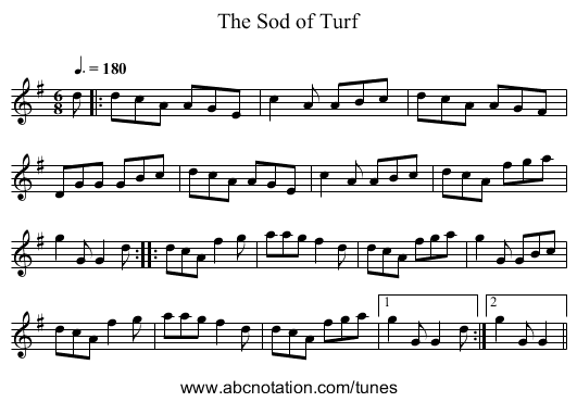 The Sod of Turf - staff notation