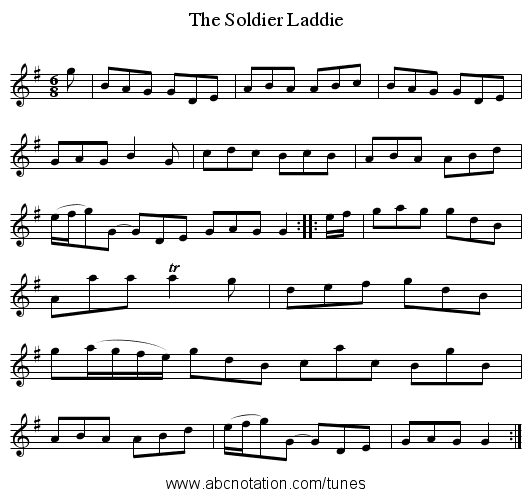 The Soldier Laddie - staff notation