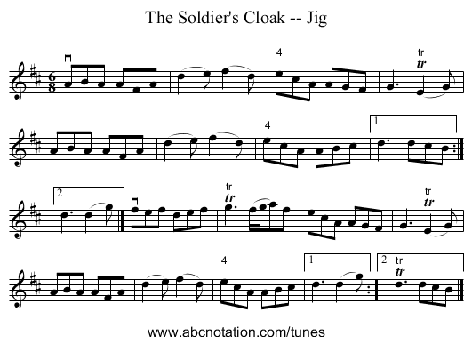 The Soldier's Cloak -- Jig - staff notation