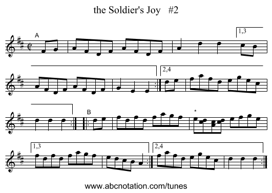 the Soldier's Joy #2 - staff notation
