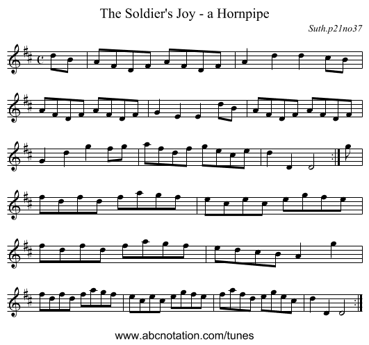The Soldier's Joy - a Hornpipe - staff notation