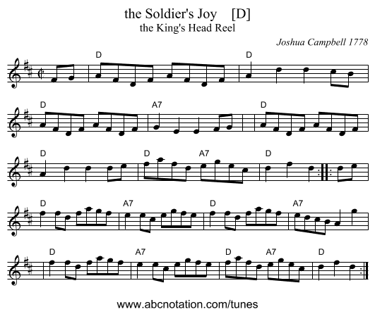 the Soldier's Joy    [D] - staff notation