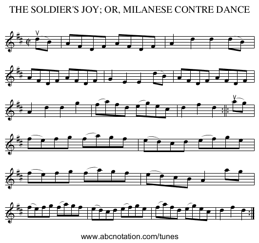 THE SOLDIER'S JOY; OR, MILANESE CONTRE DANCE - staff notation