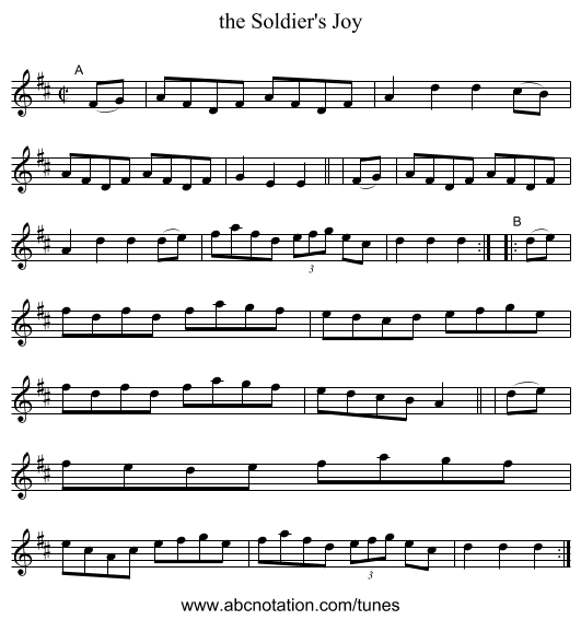 the Soldier's Joy - staff notation
