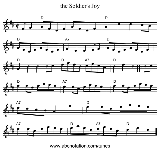 the Soldier's Joy - staff notation