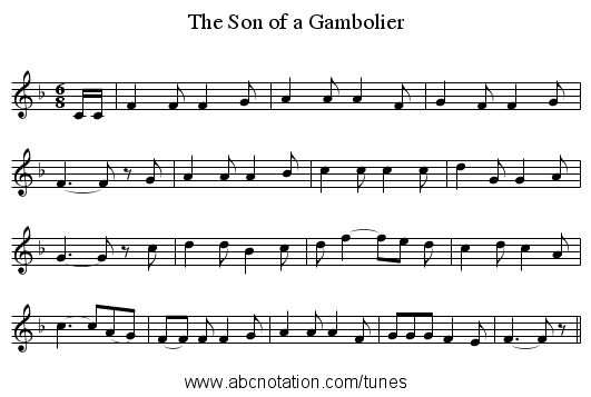 The Son of a Gambolier - staff notation