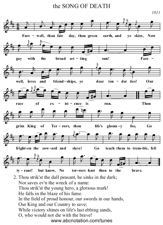 the SONG OF DEATH - staff notation