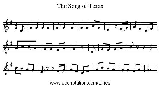 The Song of Texas - staff notation