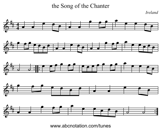 the Song of the Chanter - staff notation