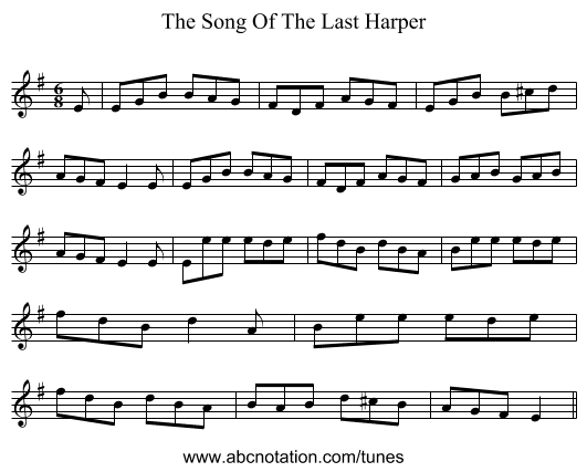 The Song Of The Last Harper - staff notation