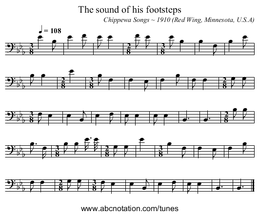The sound of his footsteps - staff notation