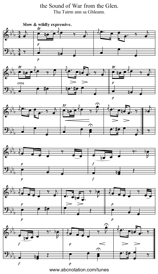 the Sound of War from the Glen. - staff notation
