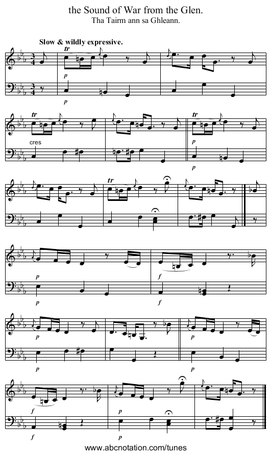 the Sound of War from the Glen. - staff notation