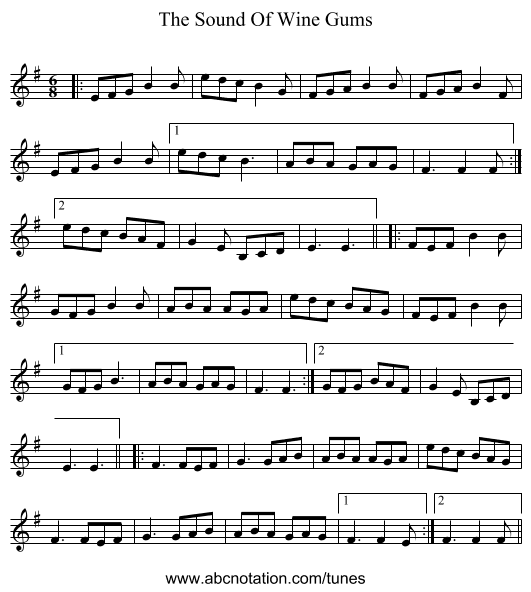 The Sound Of Wine Gums - staff notation