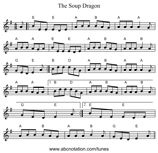 The Soup Dragon - staff notation
