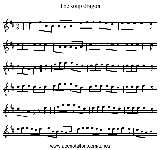 The soup dragon - staff notation
