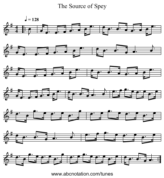 The Source of Spey - staff notation