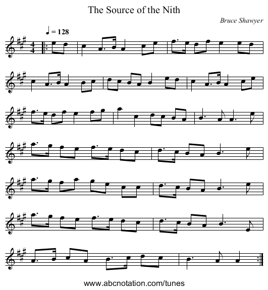 The Source of the Nith - staff notation