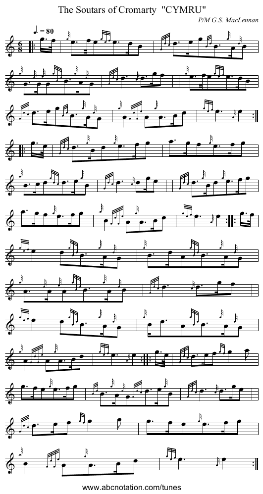 The Soutars of Cromarty  CYMRU - staff notation