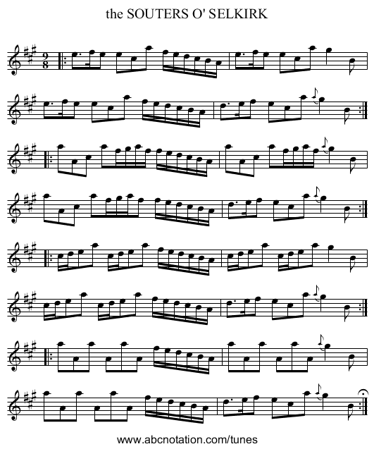 the SOUTERS O' SELKIRK - staff notation