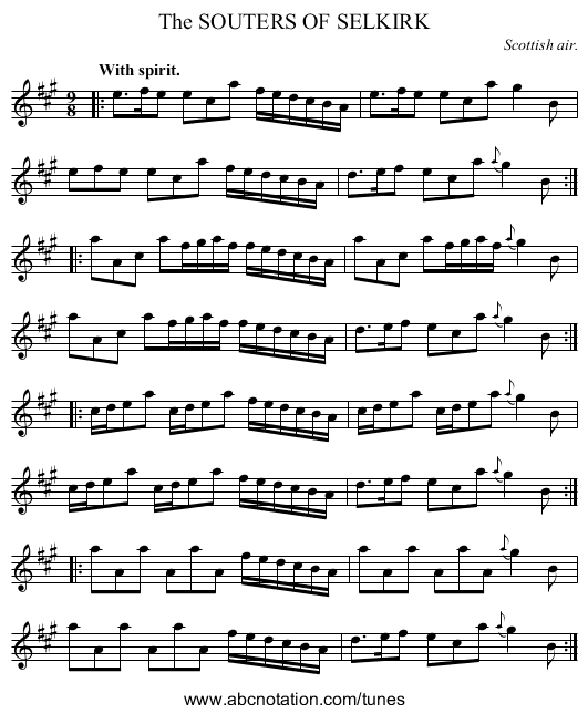The SOUTERS OF SELKIRK - staff notation