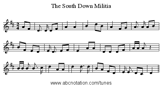 The South Down Militia - staff notation