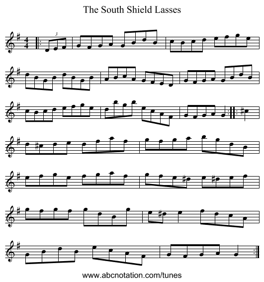 The South Shield Lasses - staff notation