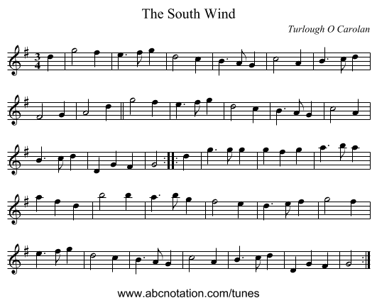 The South Wind - staff notation