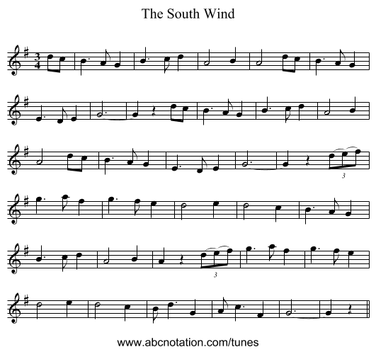 The South Wind - staff notation