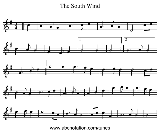 The South Wind - staff notation