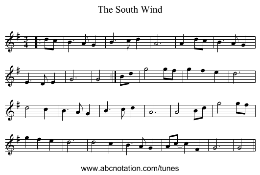 The South Wind - staff notation