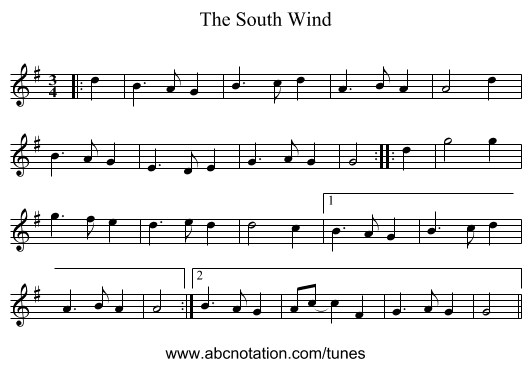 The South Wind - staff notation