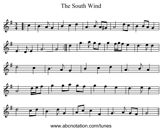The South Wind - staff notation