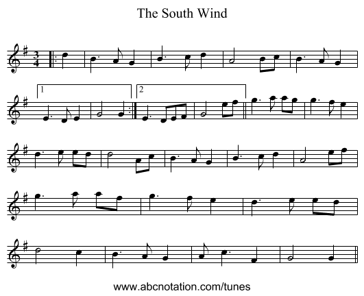 The South Wind - staff notation