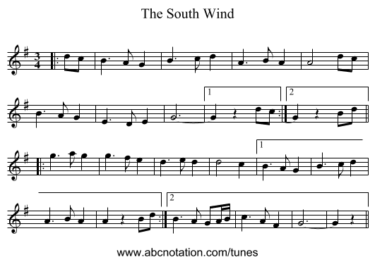The South Wind - staff notation