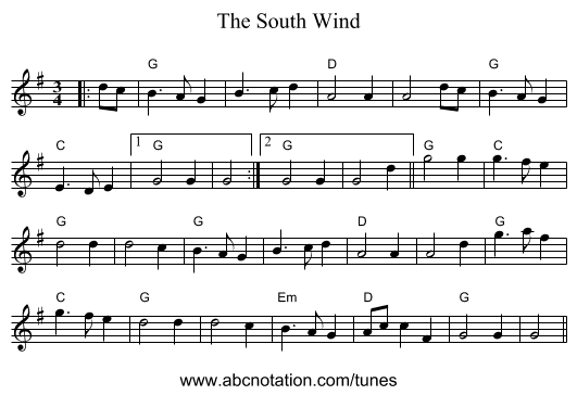 The South Wind - staff notation