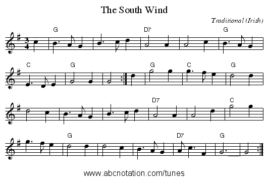 The South Wind - staff notation