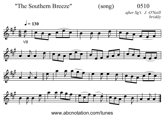 The Southern Breeze (song) 0510 - staff notation