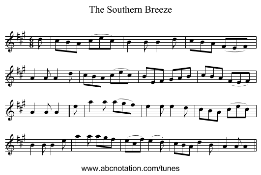 The Southern Breeze - staff notation