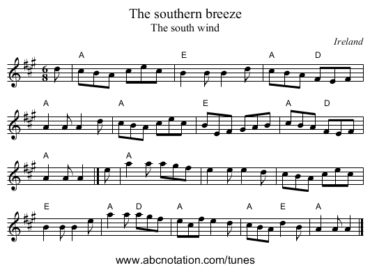 The southern breeze - staff notation