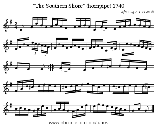 The Southern Shore (hornpipe) 1740 - staff notation