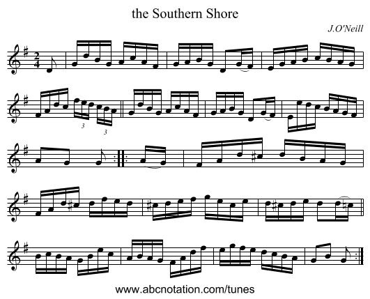 the Southern Shore - staff notation